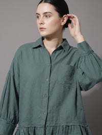 Indigo Cotton Linen Women's Shirt - Green
