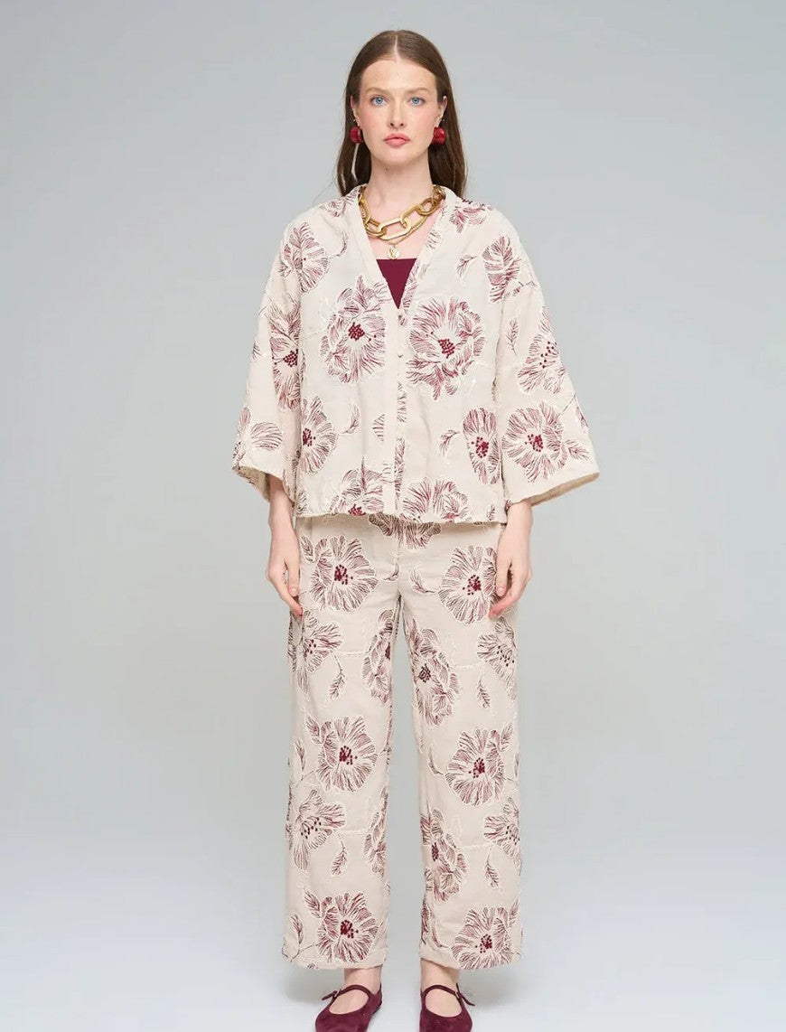 Shirt with Floral Embroidery and Sequin Details - Skin