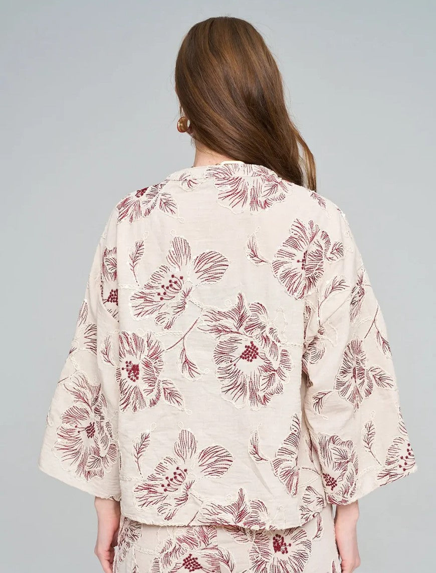 Shirt with Floral Embroidery and Sequin Details - Skin