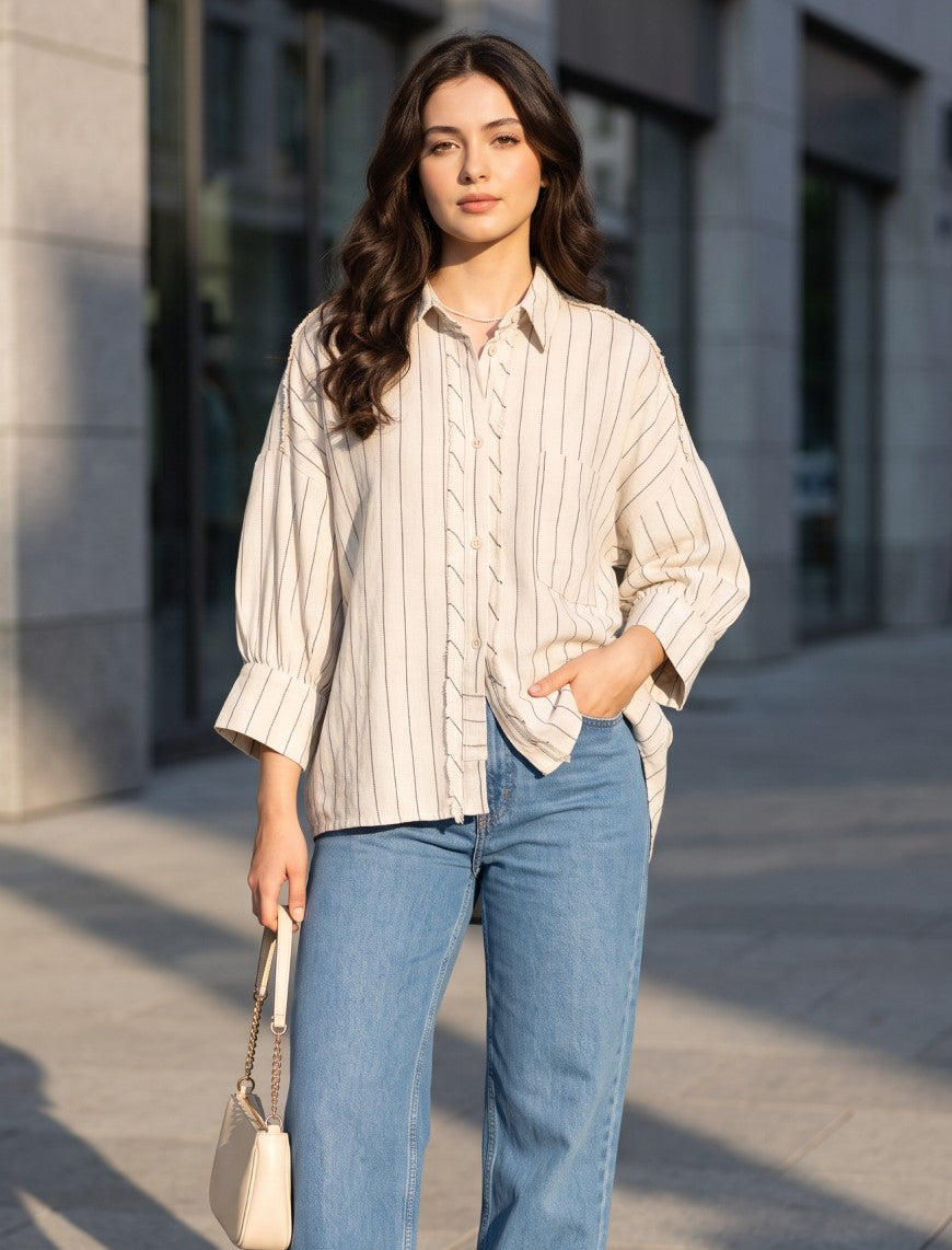 Indigo Cotton Linen Women's Shirt - Skin
