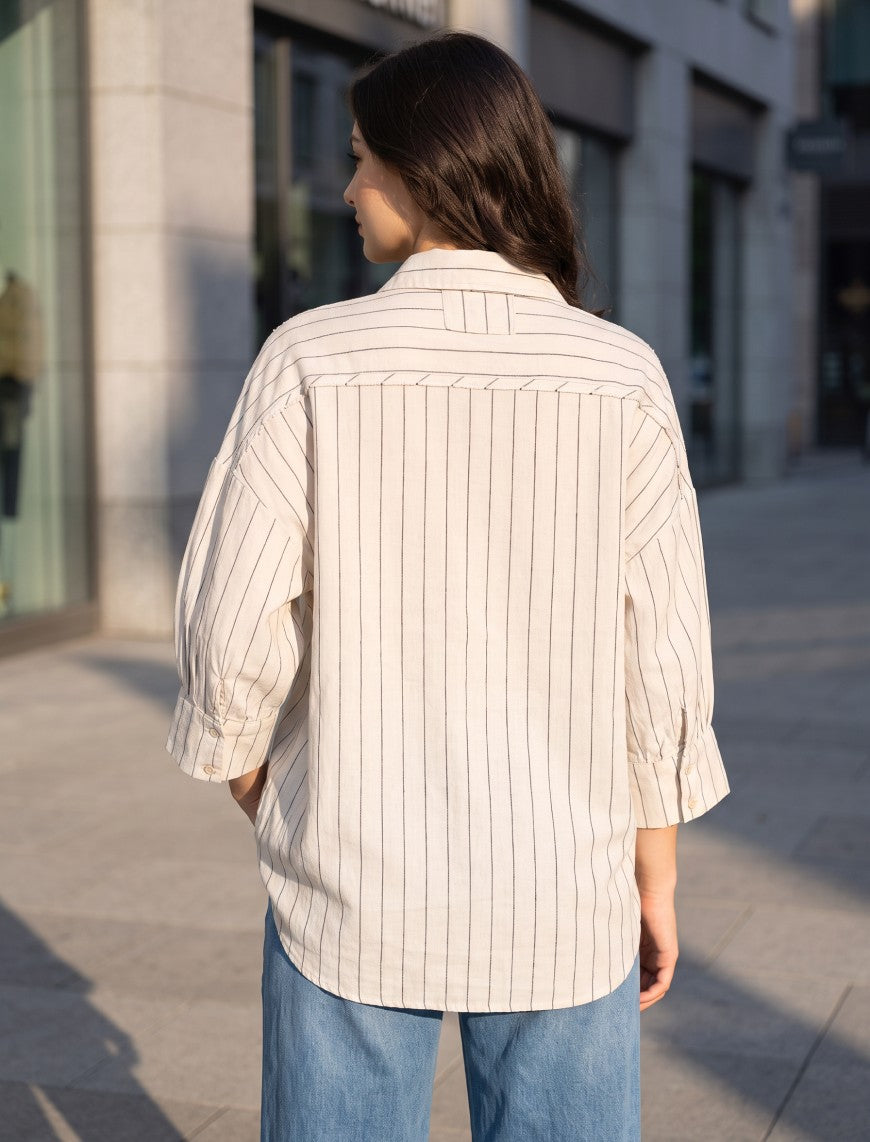 Indigo Cotton Linen Women's Shirt - Skin