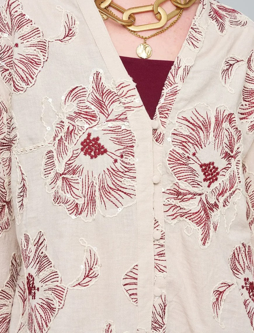 Shirt with Floral Embroidery and Sequin Details - Skin