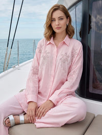 Oversize Stone Embellished Shirt - Pink