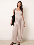 Cotton Blended Jersey Wide-Leg Jumpsuit - Skin