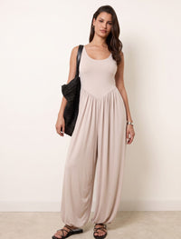 Cotton Blended Jersey Wide-Leg Jumpsuit - Skin