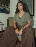 Cotton Collar tie Top - Green