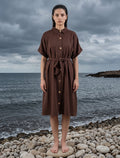 Indigo Tie Hemp Linen Shirtdress - Brown