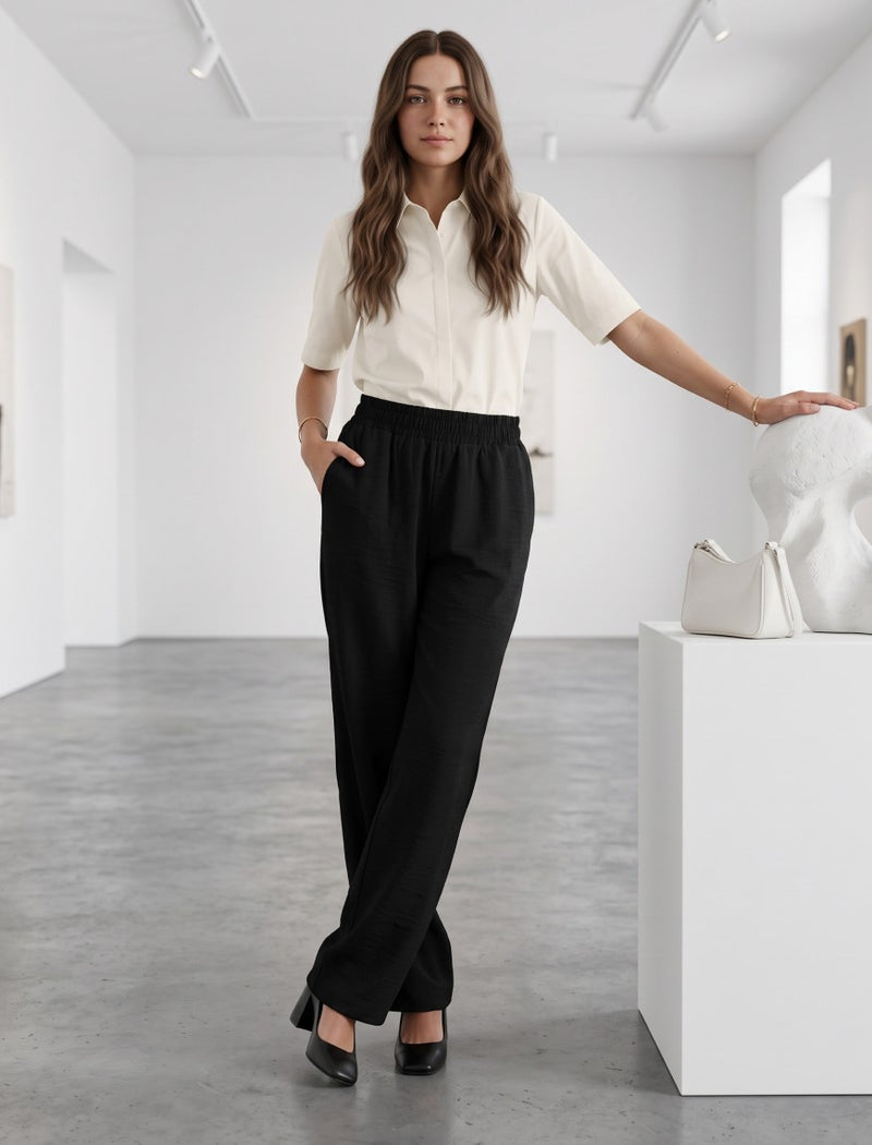 Cotton Linen Trouser - Black