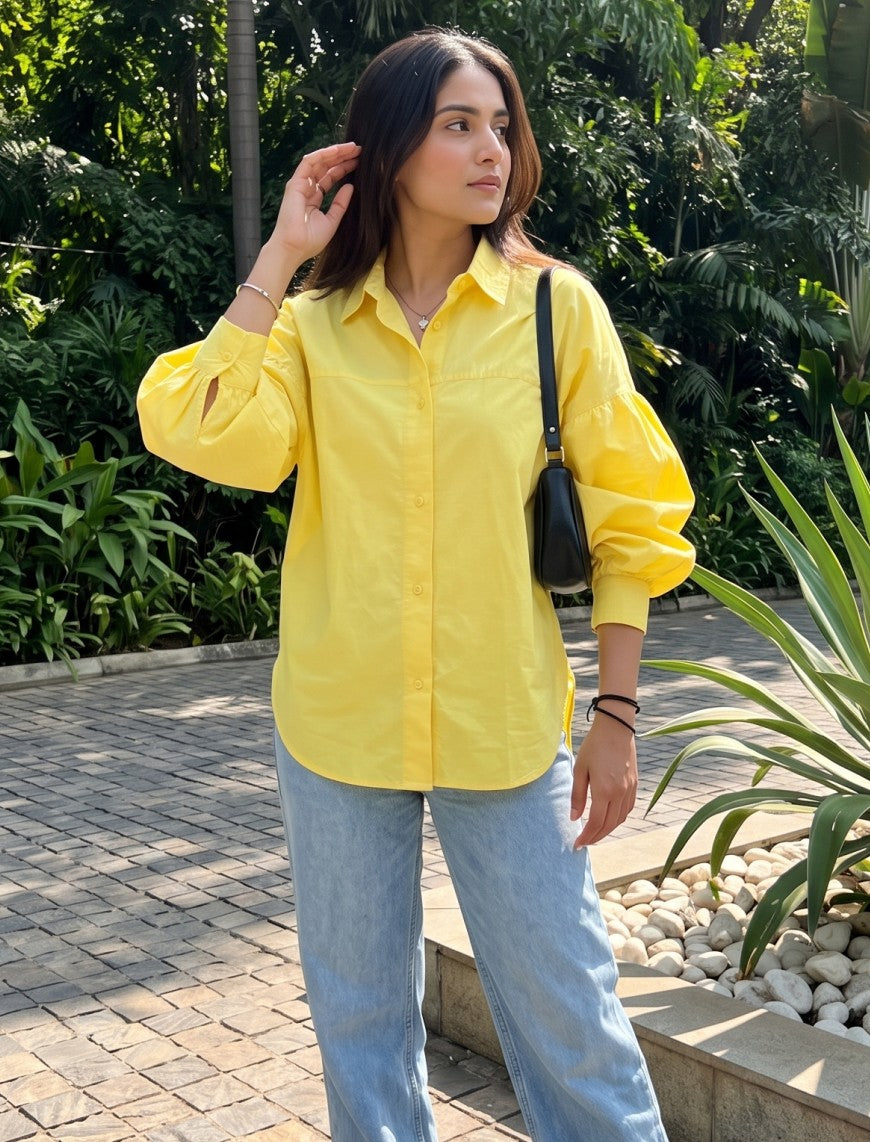 Indigo Cotton Linen Women's Shirt - Yellow
