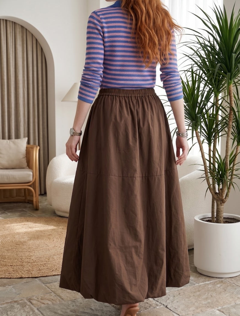 Cotton Linen Skirt - Brown