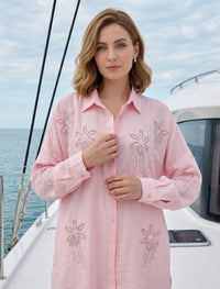 Oversize Stone Embellished Shirt - Pink
