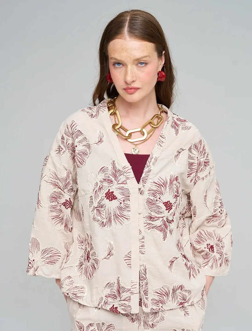 Shirt with Floral Embroidery and Sequin Details - Skin