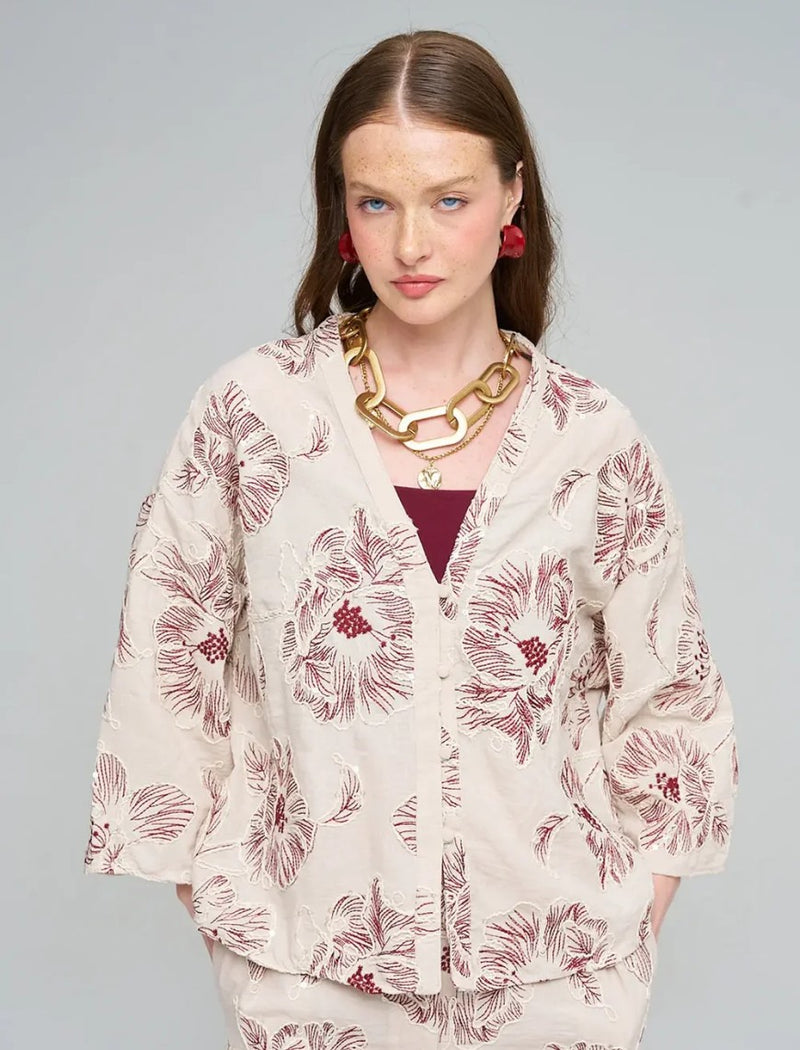 Shirt with Floral Embroidery and Sequin Details - Skin