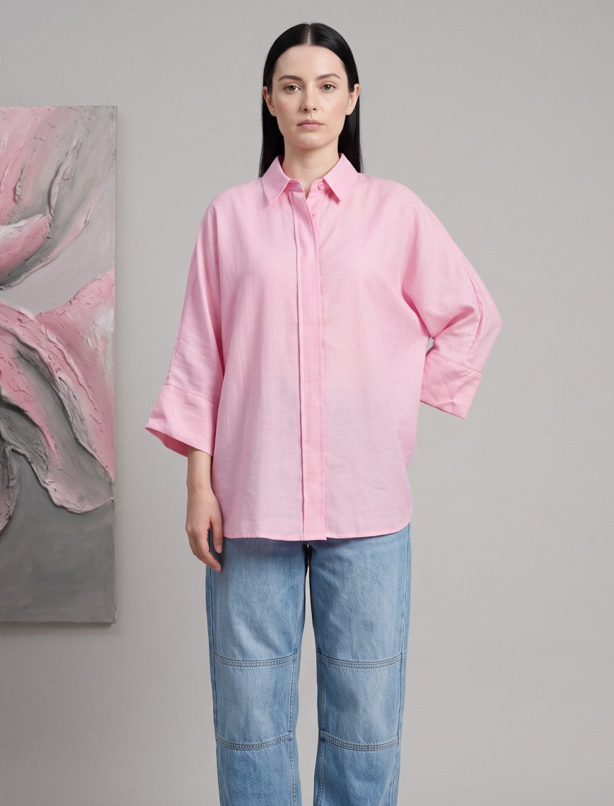 Indigo Cotton Linen Women's Shirt - Pink