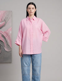 Indigo Cotton Linen Women's Shirt - Pink