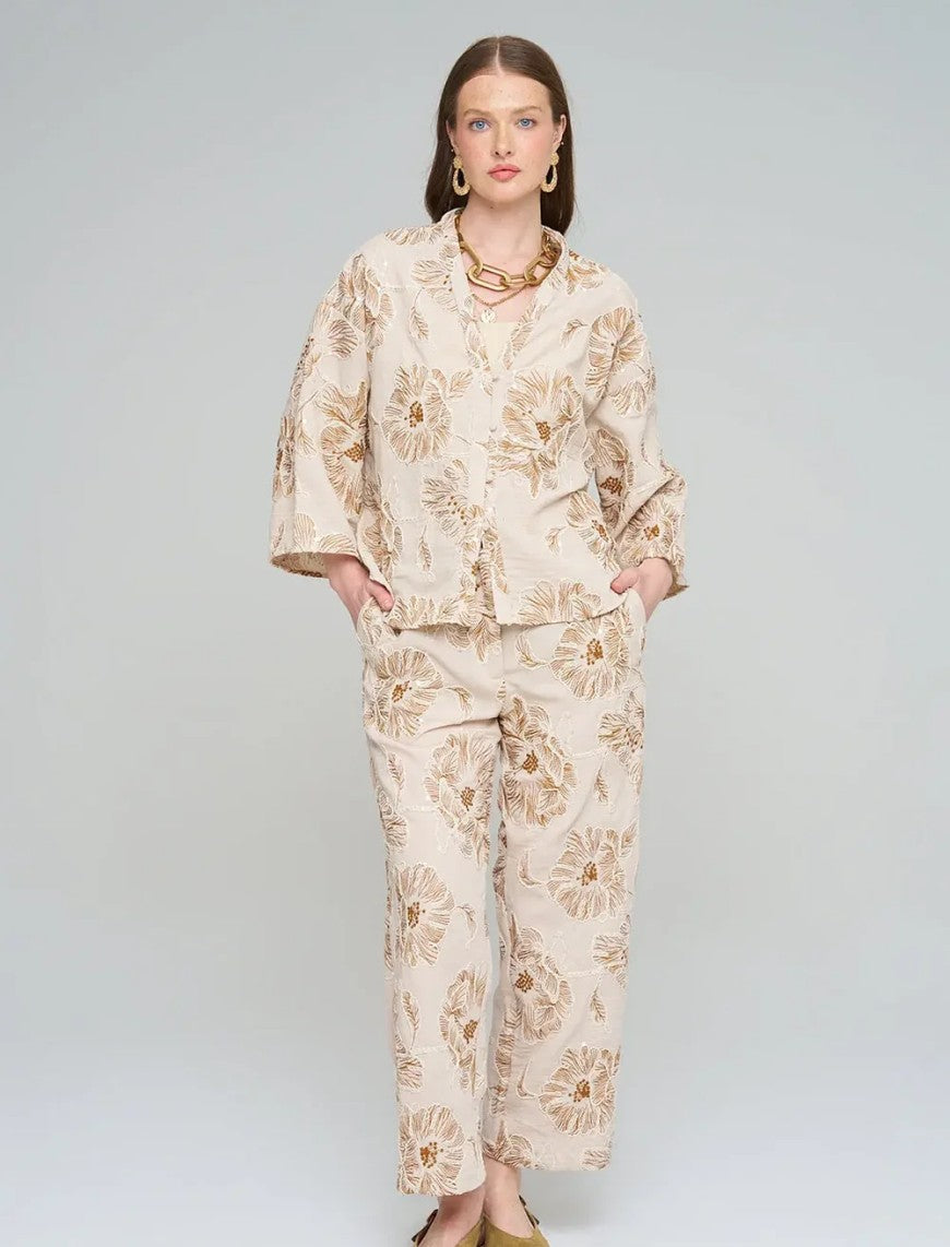 Shirt with Floral Embroidery and Sequin Details - Skin