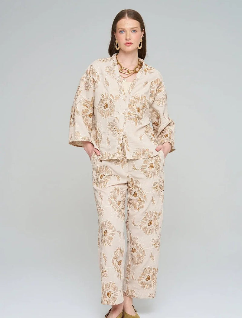 Shirt with Floral Embroidery and Sequin Details - Skin
