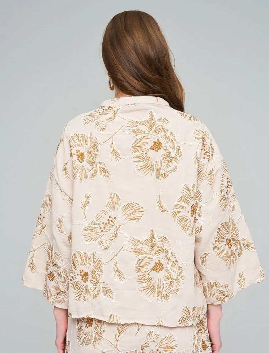 Shirt with Floral Embroidery and Sequin Details - Skin