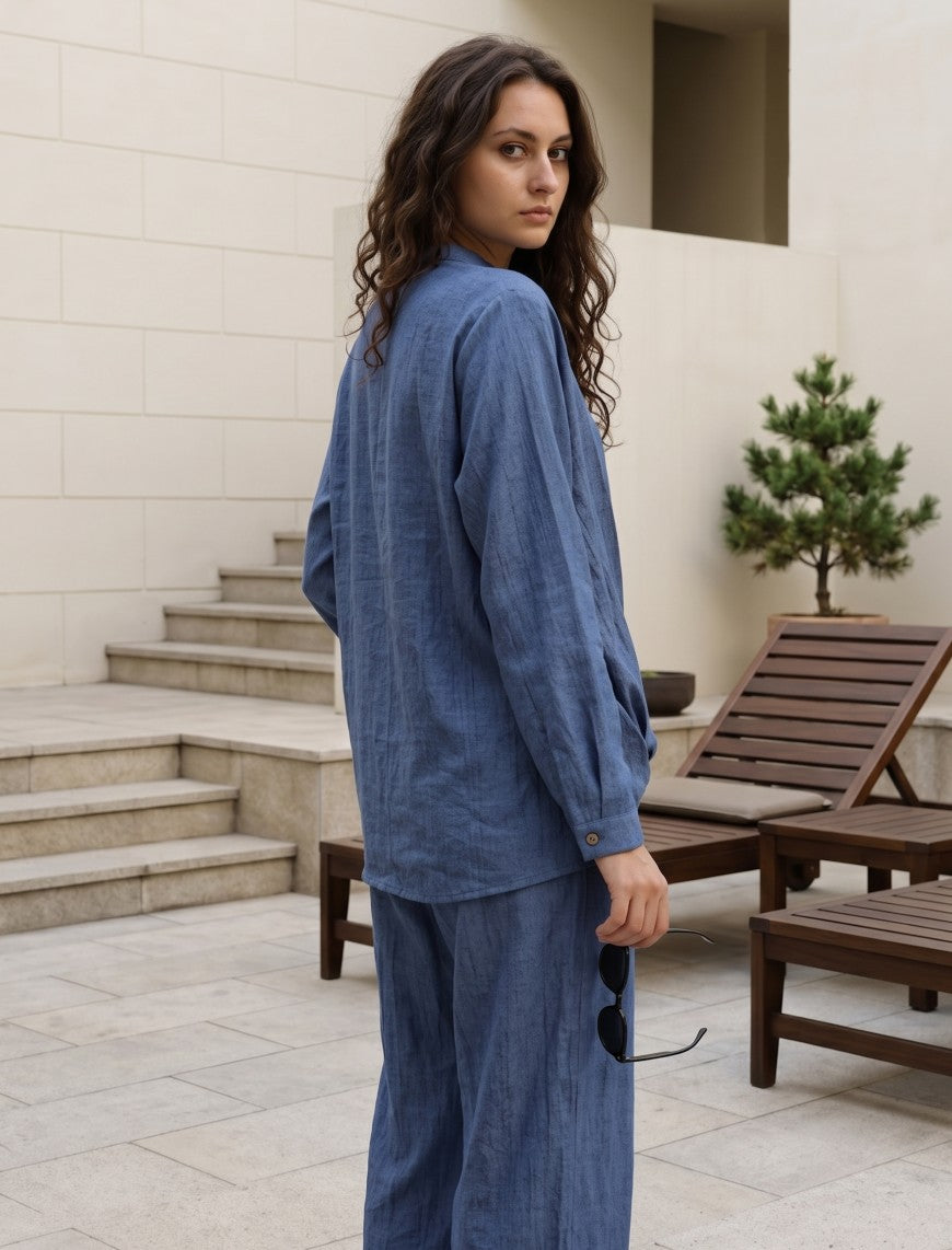 Indigo Linen Women's Shirt - Blue