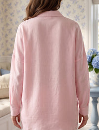 Shirt with Floral Embroidery and Stone Work Details - Pink