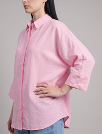 Indigo Cotton Linen Women's Shirt - Pink
