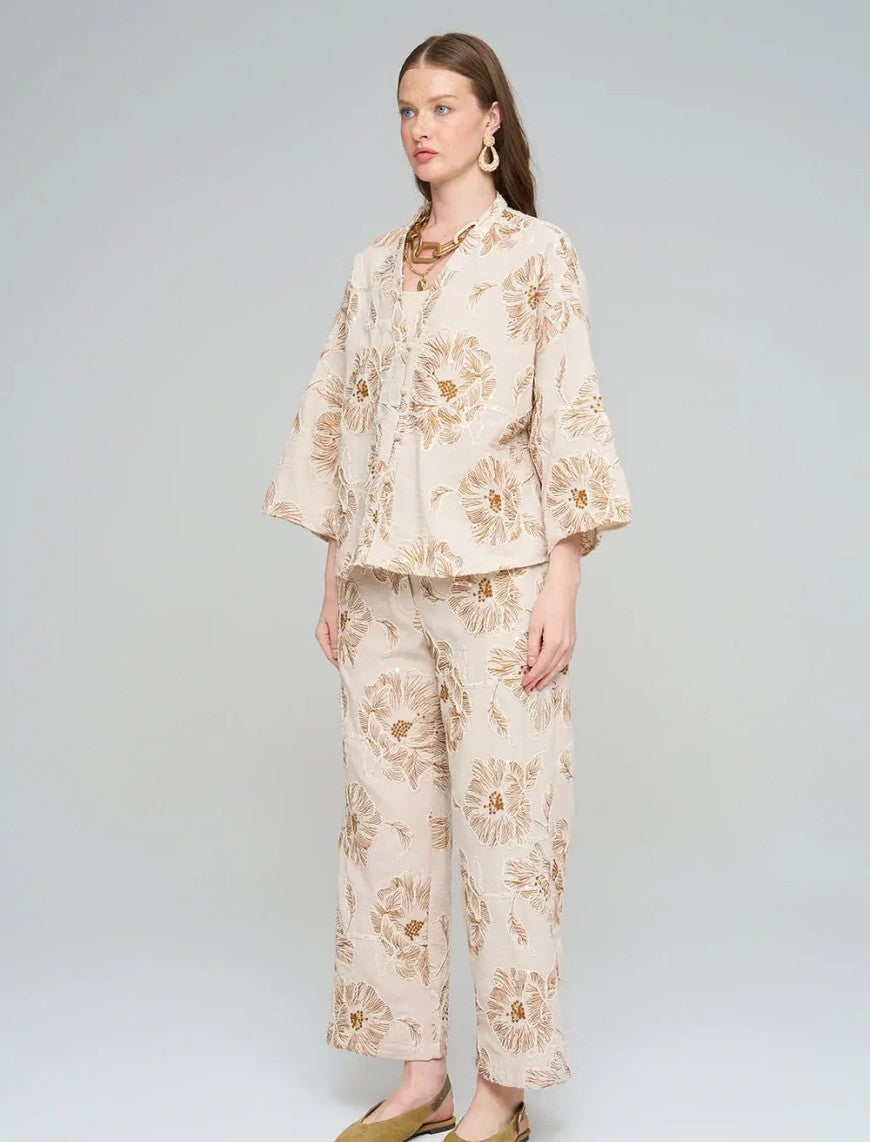 Shirt with Floral Embroidery and Sequin Details - Skin