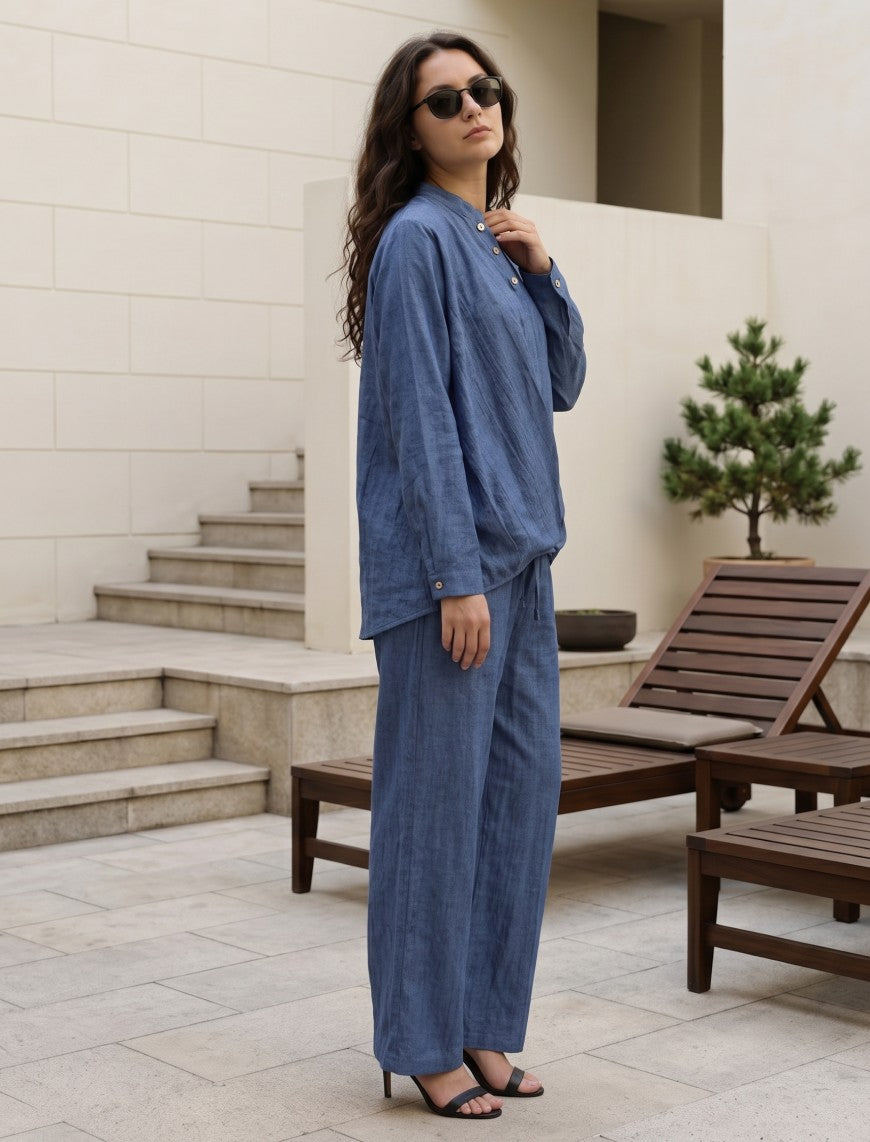 Indigo Linen Women's Shirt - Blue