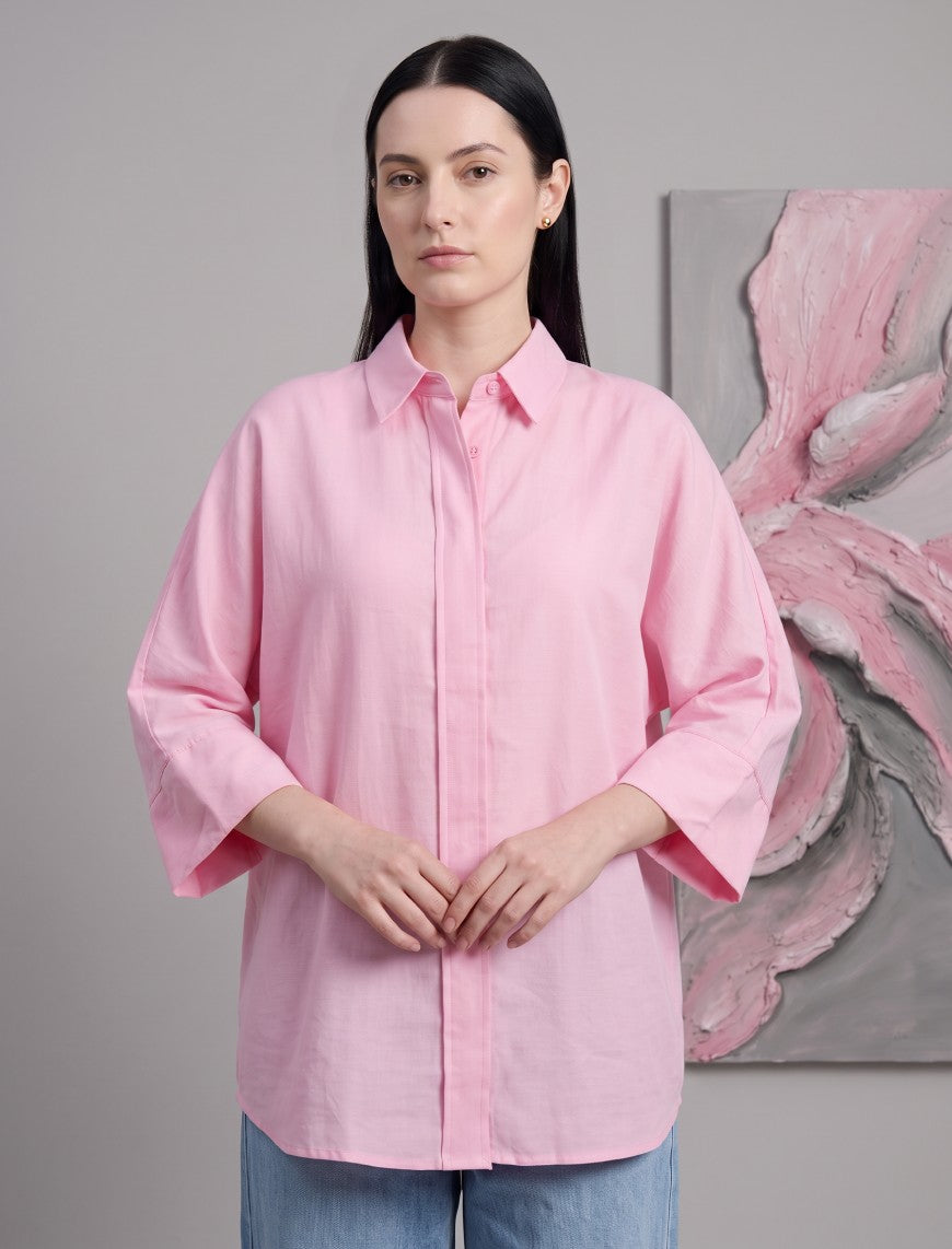 Indigo Cotton Linen Women's Shirt - Pink
