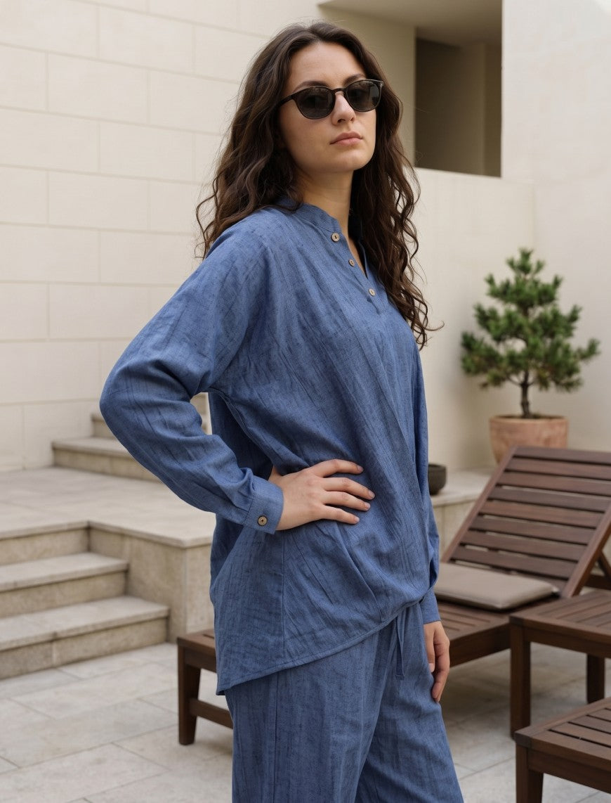 Indigo Linen Women's Shirt - Blue