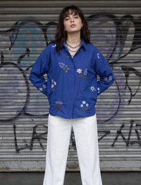 Indigo Cotton Linen Women's Shirt - Blue