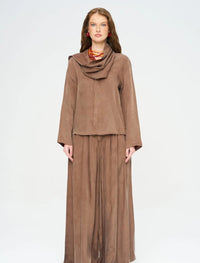 Scarf Detailed Coffee Draped Shirt - Brown