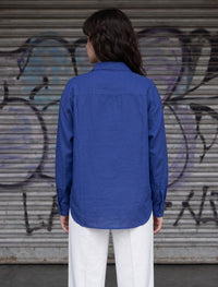 Indigo Cotton Linen Women's Shirt - Blue