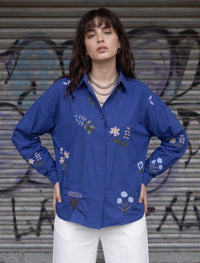 Indigo Cotton Linen Women's Shirt - Blue