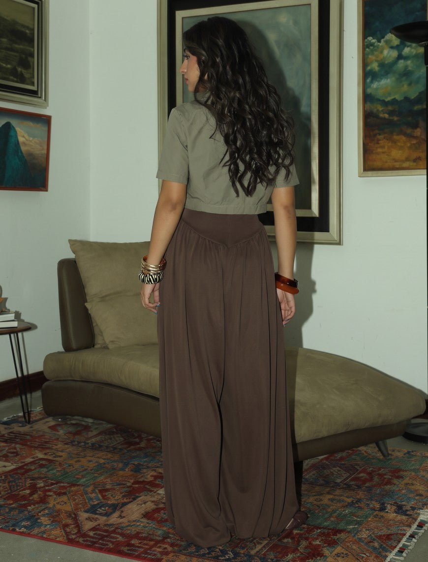 Cotton Collar tie Top - Green