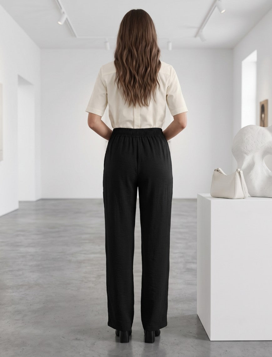 Cotton Linen Trouser - Black