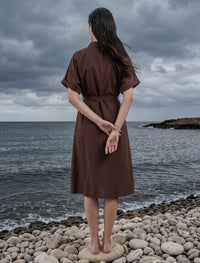 Indigo Tie Hemp Linen Shirtdress - Brown