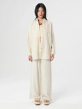 Oversize Linen Shirt with Embroidered Details - Off White