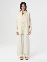 Oversize Linen Shirt with Embroidered Details - Off White