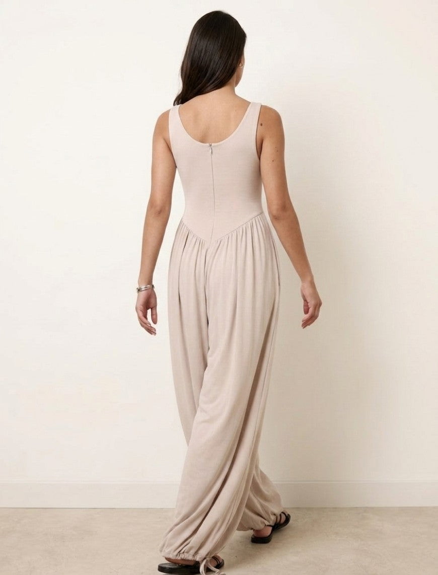 Cotton Blended Jersey Wide-Leg Jumpsuit - Skin