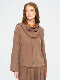 Scarf Detailed Coffee Draped Shirt - Brown