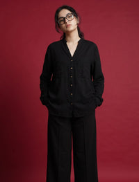 Indigo Cotton Linen Women's Shirt - Black