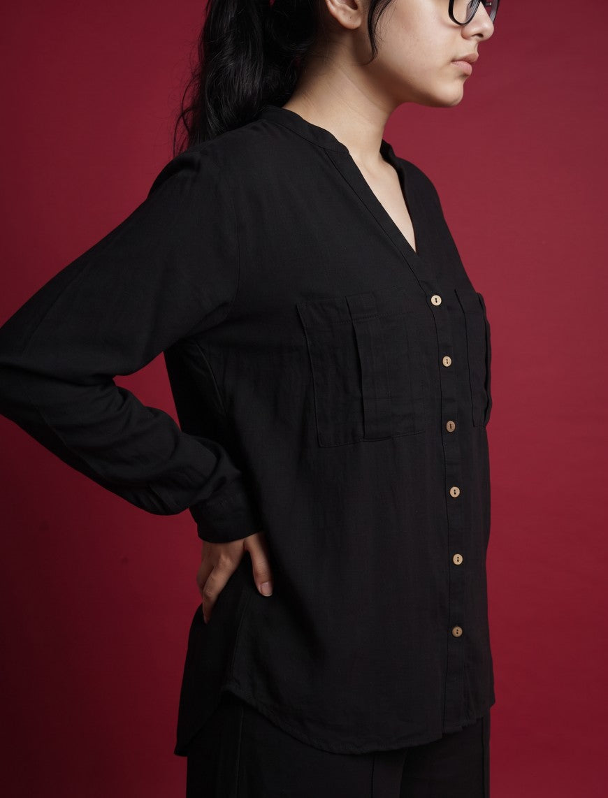 Indigo Cotton Linen Women's Shirt - Black