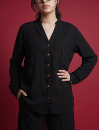 Indigo Cotton Linen Women's Shirt - Black