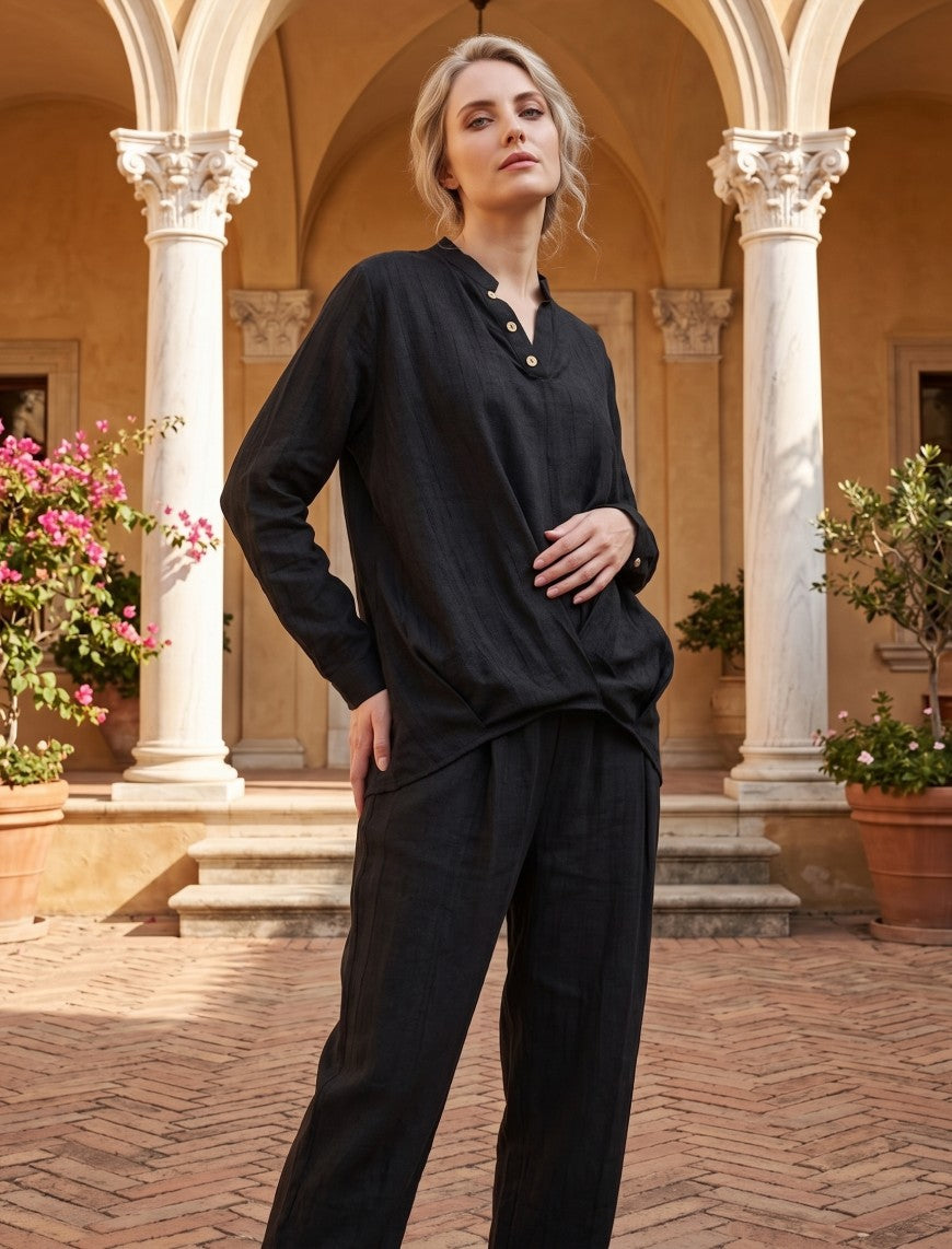 Indigo Linen Women's Shirt - Black