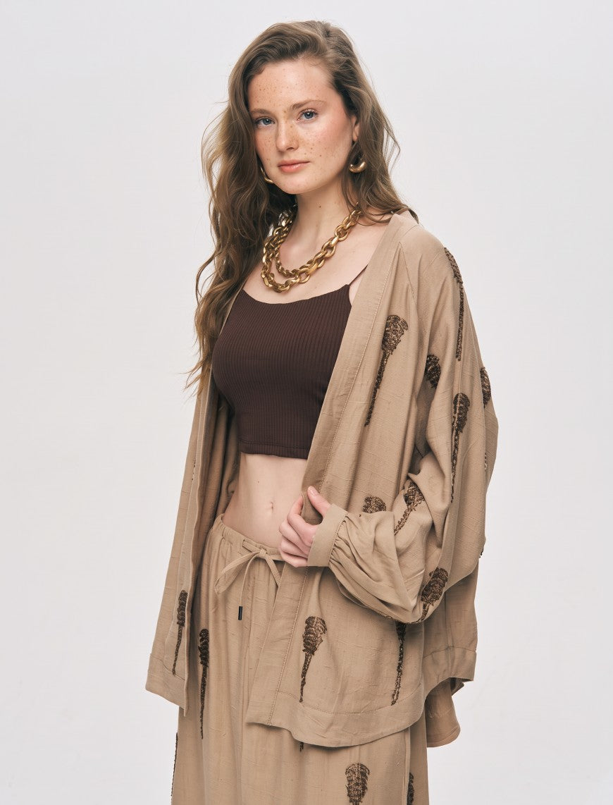 Beaded Oversize Shrug - Brown