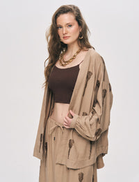 Beaded Oversize Shrug - Brown