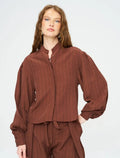 Striped Linen Blend Short Shirt - Brown