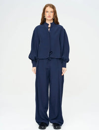 Striped Linen Blend Short Shirt - Blue