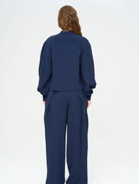 Striped Linen Blend Short Shirt - Blue