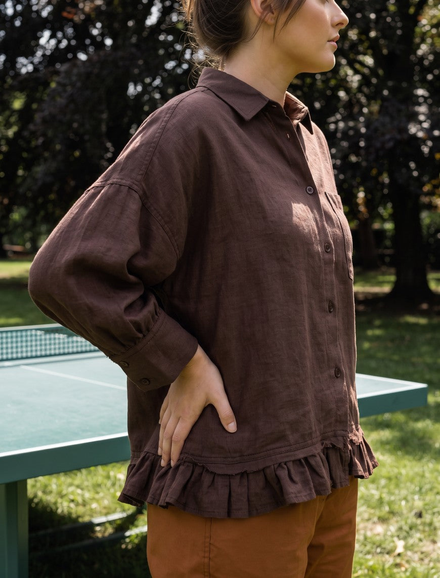 Indigo Cotton Linen Women's Shirt - Brown